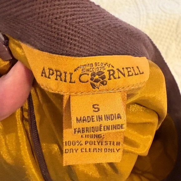 Adorable April Cornell Brown Plaid Skirt Midi Red Flowers Comfy Worn Twice EUC - Picture 5 of 6